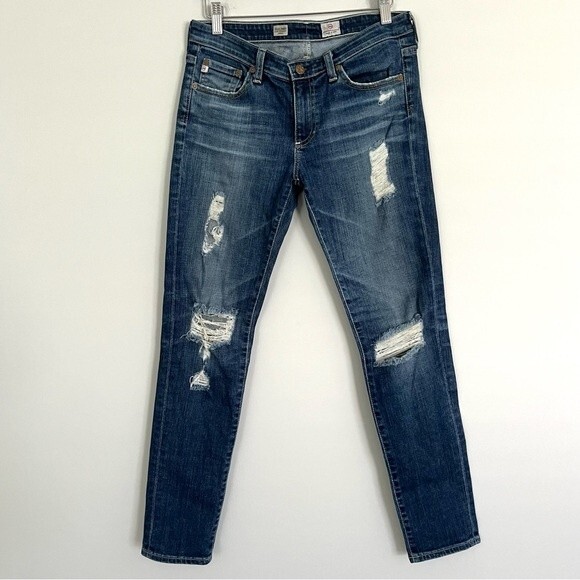 Ag Adriano Goldschmied Y2K Stevie Ankle Slim Straight Distressed Jeans Size 27 - Picture 2 of 10